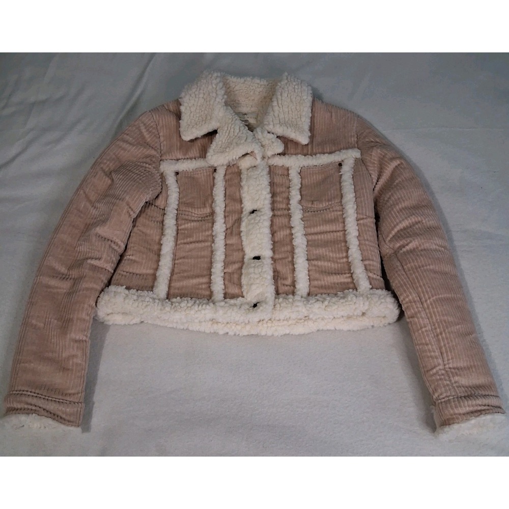 Blanc Noir Kharma Crop Sherpa Lined Tan Wide‎ Wale Corduroy Chunky Coat Sz L